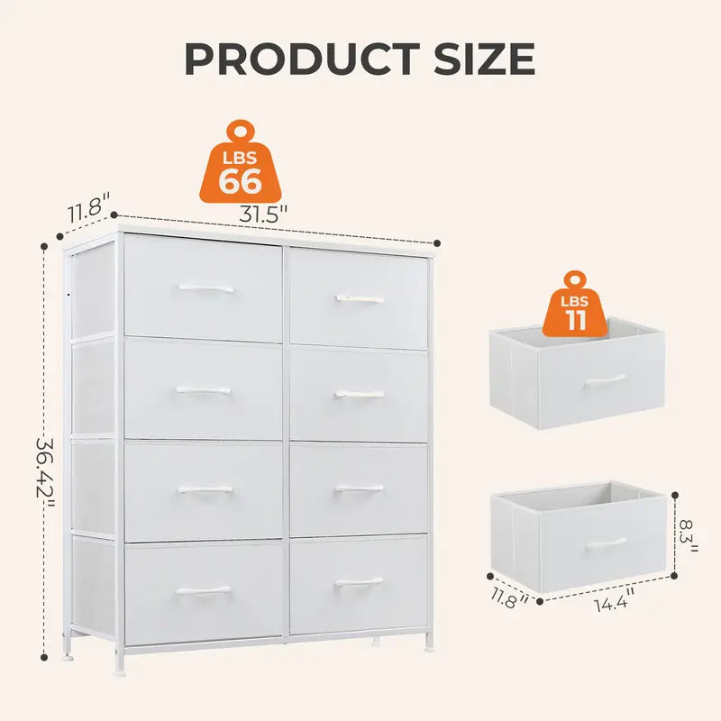 8-Drawer Dresser Storage Tower – Fabric Drawer Organizer with Steel Frame & Wooden Top for Bedroom, Closet & Home