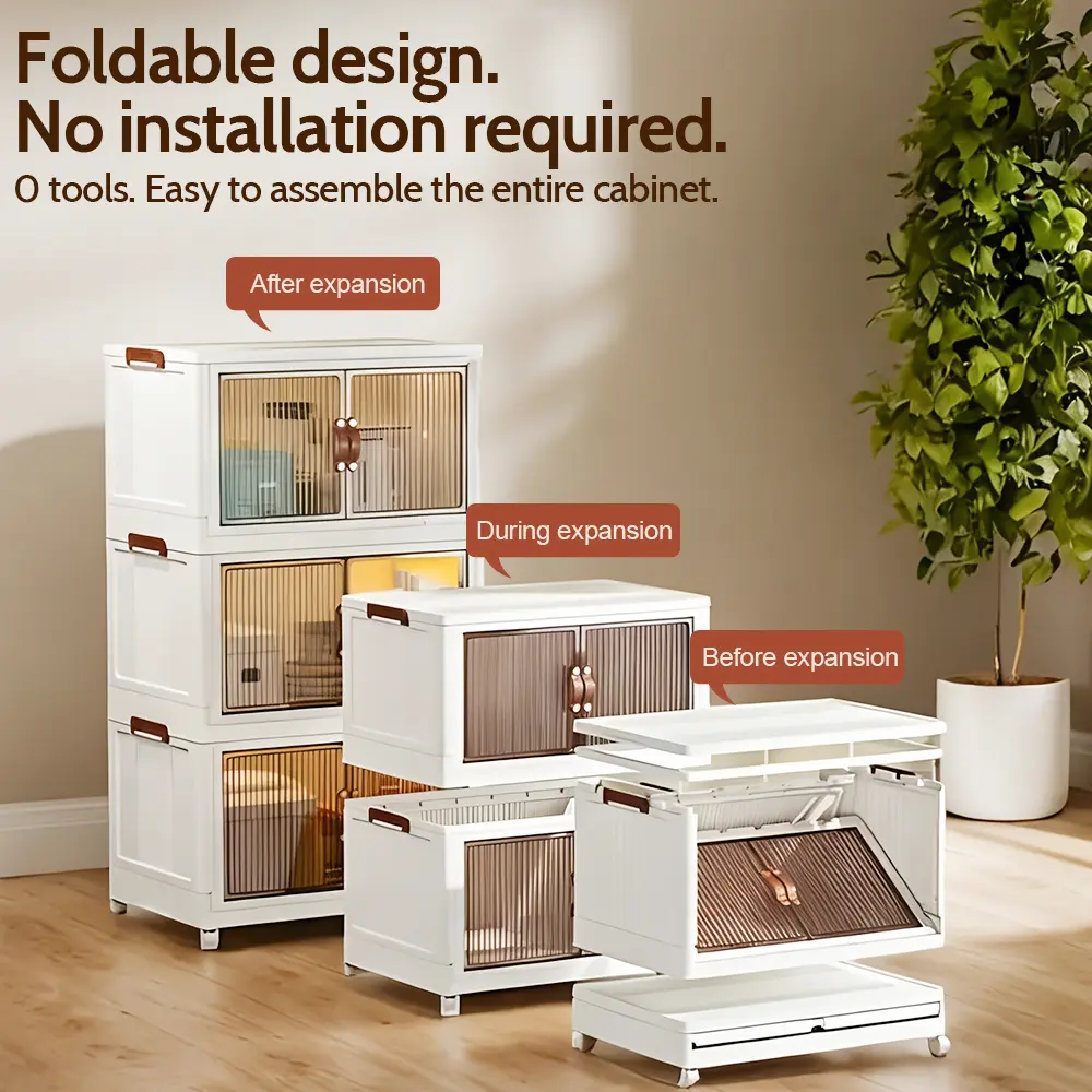 40QT / 64QT / 128QT Stackable Foldable Storage Boxes with Lids – Collapsible Plastic Storage Bins for Home, Office & Garage Organization