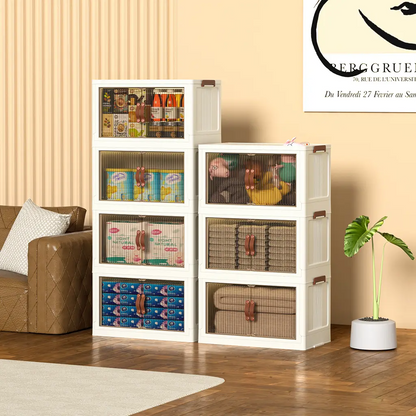 40QT / 64QT / 128QT Stackable Foldable Storage Boxes with Lids – Collapsible Plastic Storage Bins for Home, Office & Garage Organization