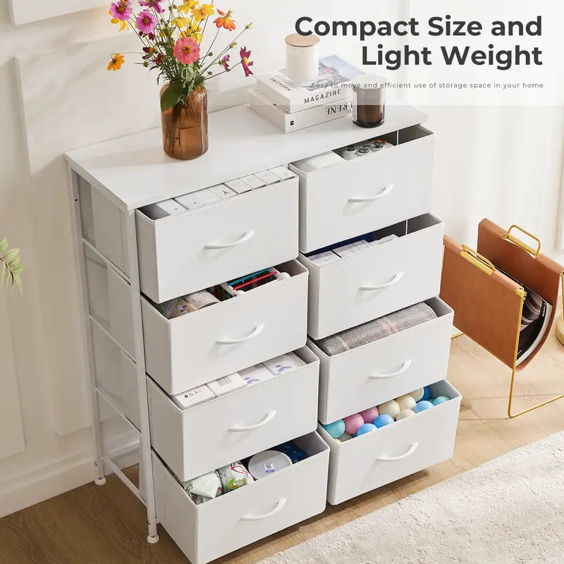 8-Drawer Dresser Storage Tower – Fabric Drawer Organizer with Steel Frame & Wooden Top for Bedroom, Closet & Home