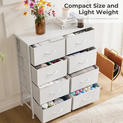 8-Drawer Dresser Storage Tower – Fabric Drawer Organizer with Steel Frame & Wooden Top for Bedroom, Closet & Home