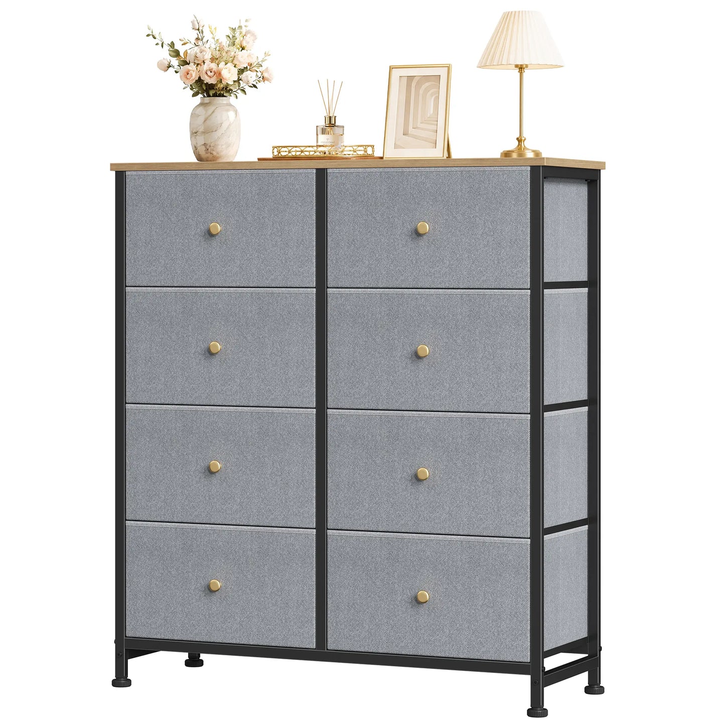 8-Drawer Dresser Storage Tower – Fabric Drawer Organizer with Steel Frame & Wooden Top for Bedroom, Closet & Home