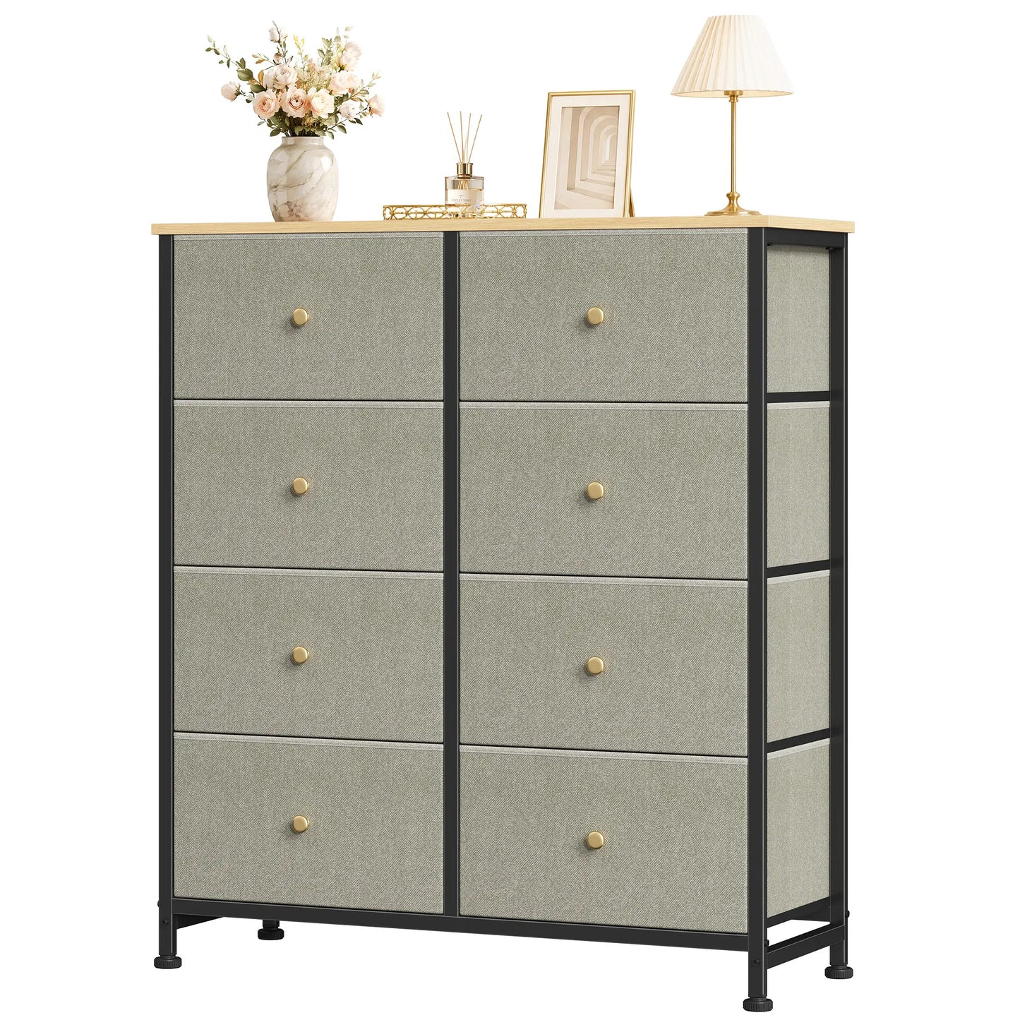 8-Drawer Dresser Storage Tower – Fabric Drawer Organizer with Steel Frame & Wooden Top for Bedroom, Closet & Home