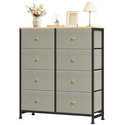 8-Drawer Dresser Storage Tower – Fabric Drawer Organizer with Steel Frame & Wooden Top for Bedroom, Closet & Home