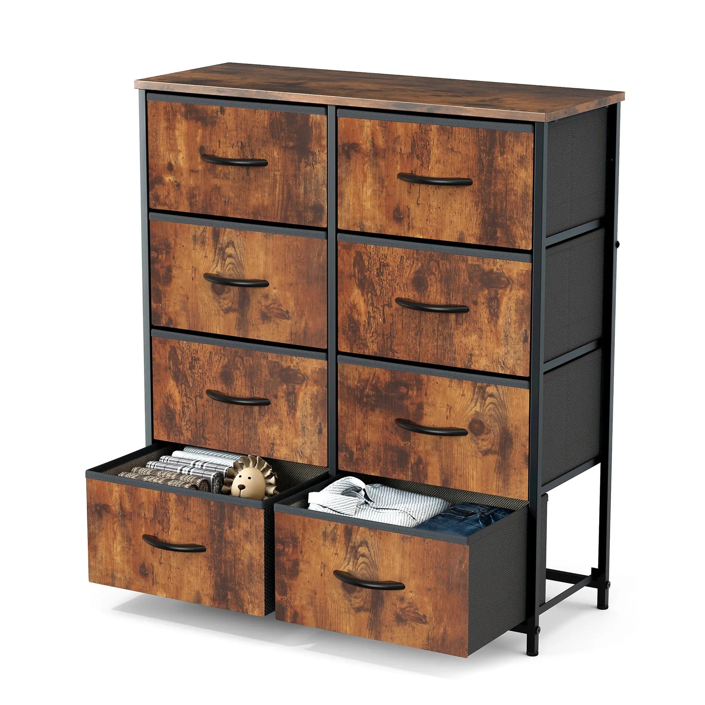 8-Drawer Dresser Storage Tower – Fabric Drawer Organizer with Steel Frame & Wooden Top for Bedroom, Closet & Home
