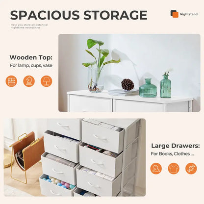 8-Drawer Dresser Storage Tower – Fabric Drawer Organizer with Steel Frame & Wooden Top for Bedroom, Closet & Home