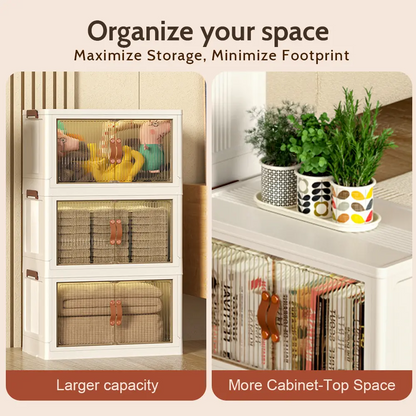 40QT / 64QT / 128QT Stackable Foldable Storage Boxes with Lids – Collapsible Plastic Storage Bins for Home, Office & Garage Organization